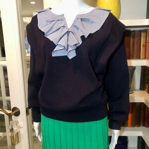 Navy Blue Striped Ruffle Sweatshirt